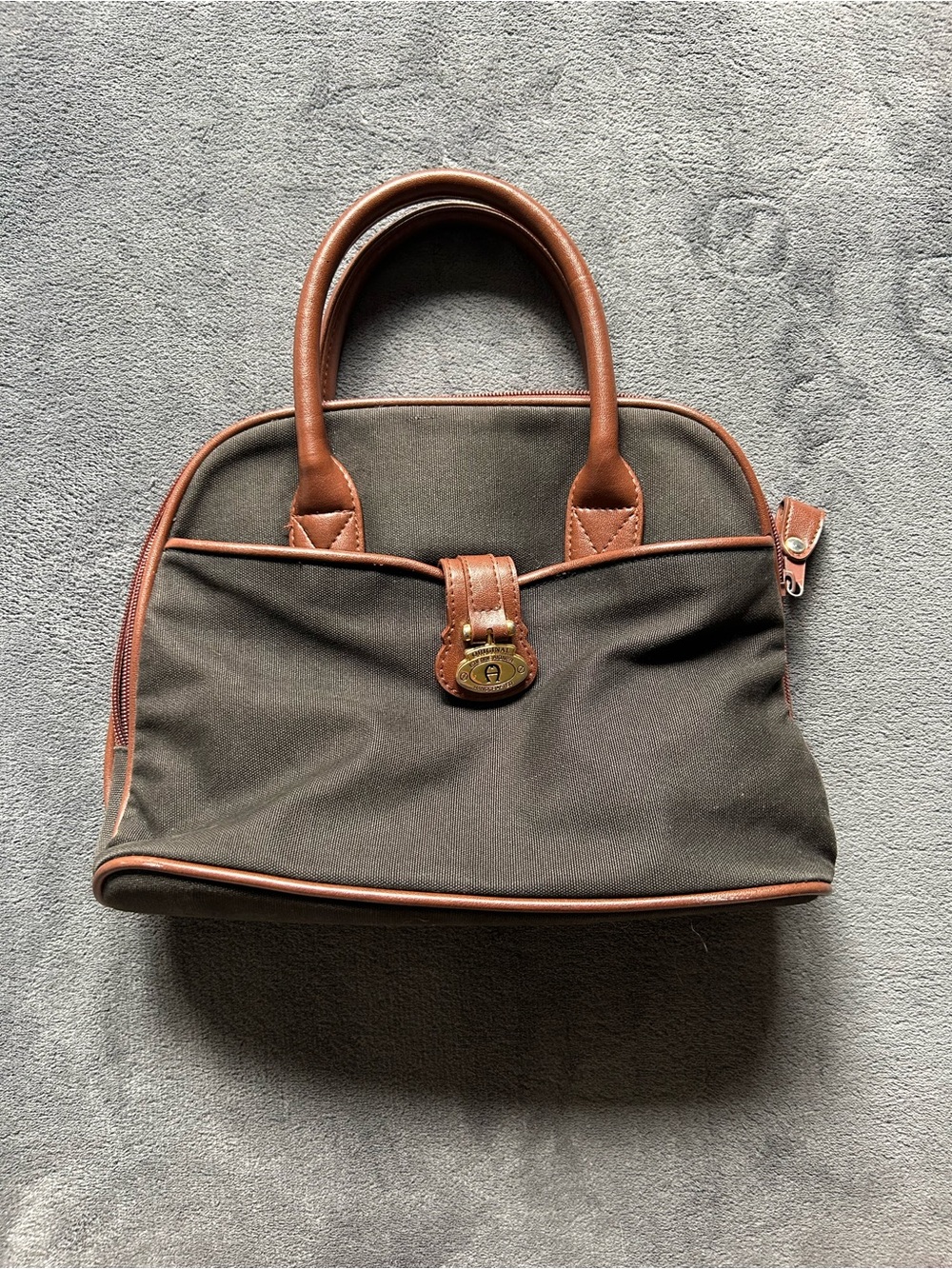 Vintage Etienne Aigner Canvas & Leather Top Handle Handbag - Brown/Black